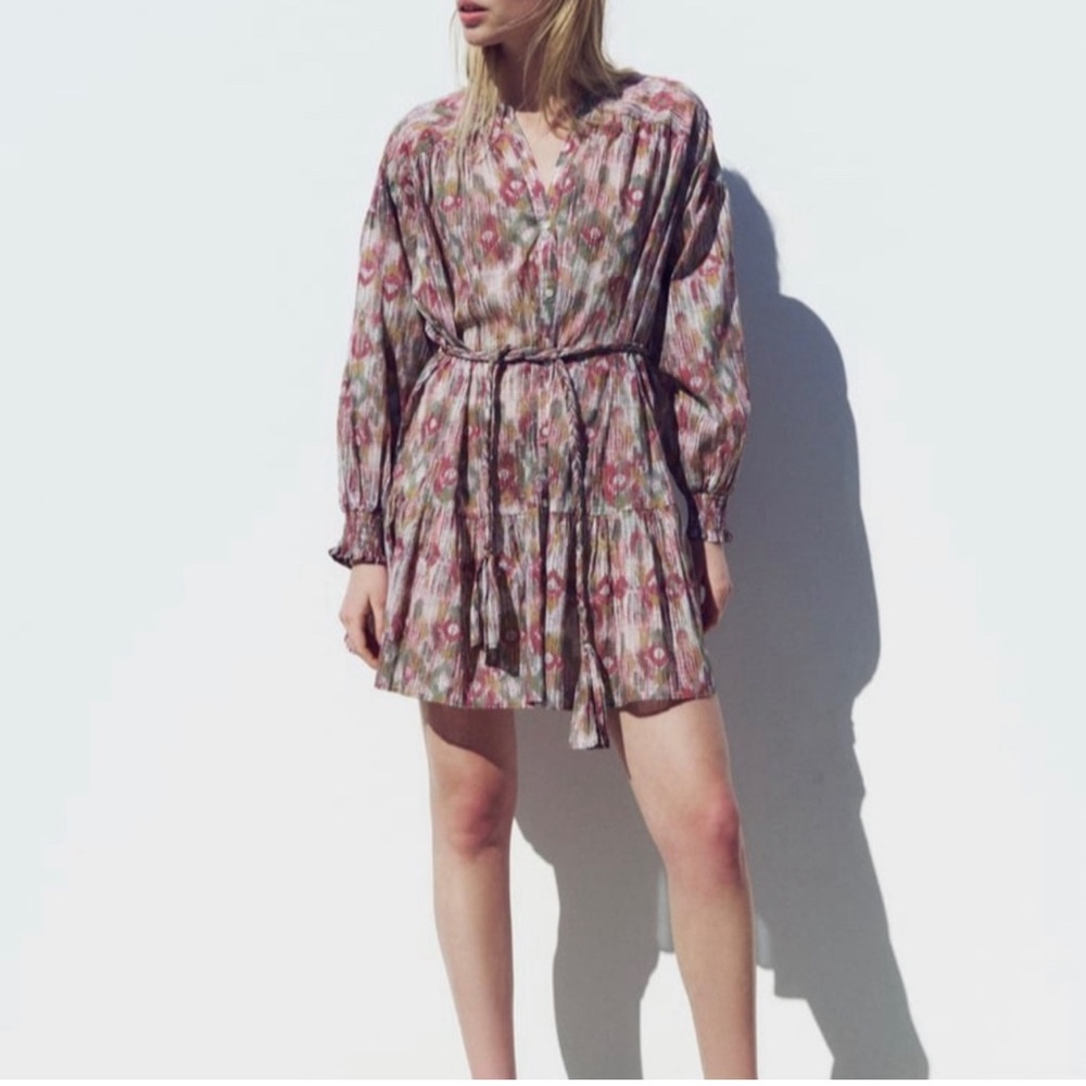 Zara Woven Belted Printed Dress